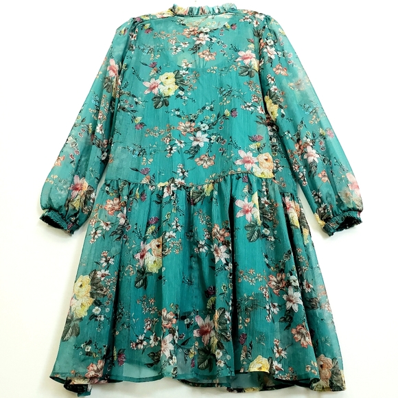 Nwot Maeve by Anthropologie Teal Floral Emmy Longsleeve Dress - Picture 15 of 16